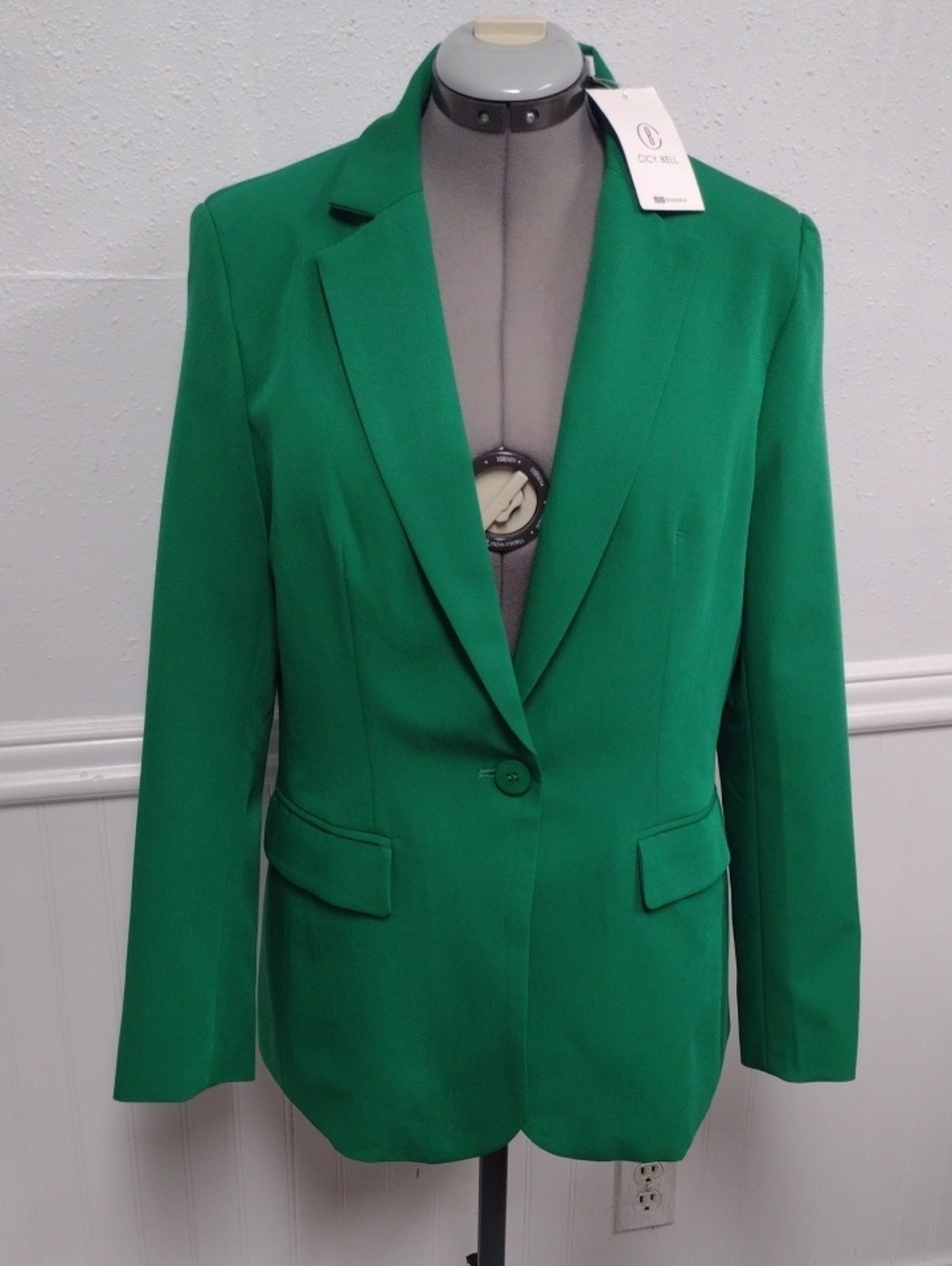 Cicy Bell  Green Single-Button Tailored Blazer, Office, Profesional, Formal